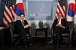 President Lee Myung-bak and Barack Obama in June 2010