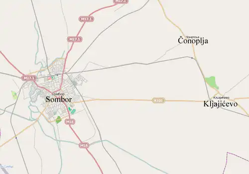 Map of Kljajićevo and the neighborhood.