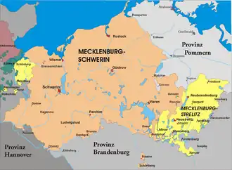 Map of Mecklenburg-Strelitz (yellow)