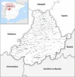 Map of the province of Ávila with its municipalities