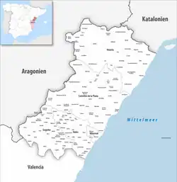 Map of the province of Castellón with its municipalities