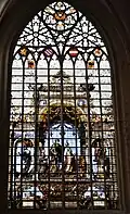 Charlemagne protecting Charles V, window by Jan Haeck after Bernard van Orley, 1538, Brussels Cathedral