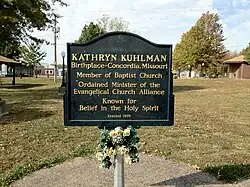 Kathryn Kuhlman Plaque, Concordia, MO