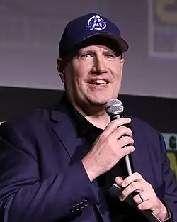 Kevin Feige speaking onstage at San Diego Comic-Con in 2024
