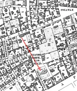 Fragment of A. Khotev's plan. A. Khotev's plan (the arrow corresponds to the direction of view)