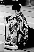 Nakamura Kichiemon I as Matsuō-maru, in Sugawara Denju Tenarai Kagami, July 1951