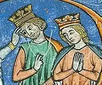 A blond couple being crowned