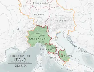 The Kingdom of Italy within the Holy Roman Empire in 962