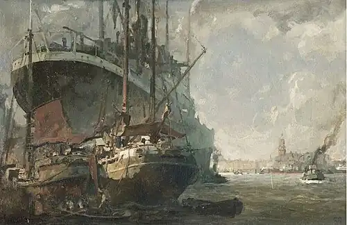 Steamer and Sailing Ship in Hamburg Harbor
