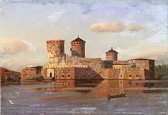 Painting of the castle in 1870 by Oscar Kleineh [fi], before restoration