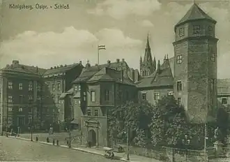 Northeast corner of the castle with the Haberturm and the monument to Duke Albrecht