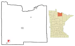 Location of the city of Mizpah within Koochiching County, Minnesota