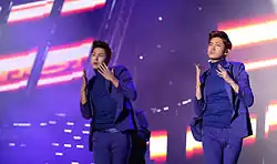 A photograph of TVXQ at the Kpop World festival in 2012