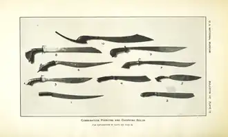 Various bolo from the Philippines. 10 is a pirah from the Yakan people, while 6 is a talibong (also known as pira) from Cebu,  1926