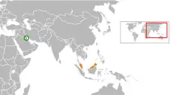 Map indicating locations of Kuwait and Malaysia
