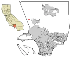 Location of Val Verde in Los Angeles County, California.