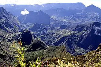 Cirque de Mafate is a caldera formed from the collapse of the large shield volcano, the Piton des Neiges.