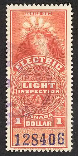 Canada 1897 $1 electric light inspection stamp from the Lady of the Lightbulbs issue