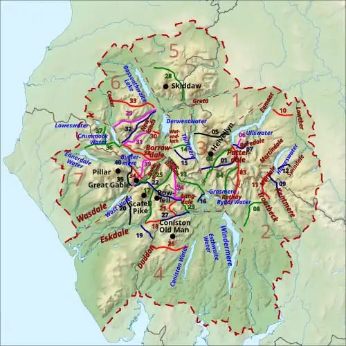 Showing pass numbers, lakes, valleys and mountains