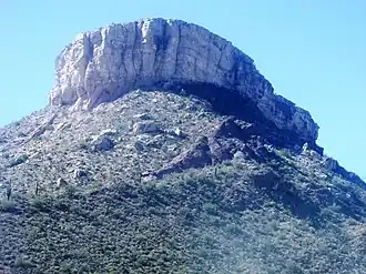 Indian Mesa at Lake Pleasant Regional Park. On top of the Mesa are the ruins of a village built by the Hohokam about 1000 years ago.