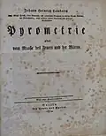 Title page to "Pyrometrie oder vom Maasse des Feuers und der Wärme"