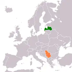 Map indicating locations of Latvia and Serbia