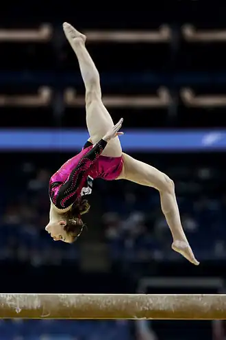 Image 13 Lauren Mitchell Photo: Steven Rasmussen; edit: Keraunoscopia Australian artistic gymnast Lauren Mitchell (b. 1991) performing a layout step-out on the balance beam during the 41st World Artistic Gymnastics Championships in London, United Kingdom, on 14 October 2009; at the Championships, Mitchell won two silver medals, one for the balance beam and another for floor exercises. Since her first medal in 2007, Mitchell has placed in the World Championships, World Cup, and Commonwealth Games, and competed in two Olympic Games. More selected pictures