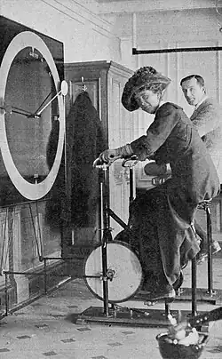 Lawrence Beesley at right in the Gymnastics Room of the Titanic, 1912