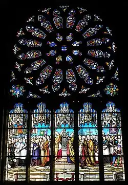 The stained glass window depicting the "coronation" in the Basilique Le Folgoët