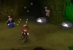 Indiana Jones runs to the right on a narrow patch of land.