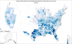 Map of Liberal Republican/Democratic presidential election results by county