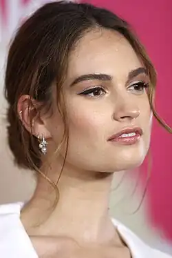 Lily James photographed at the Australian premiere of Baby Driver in 2017