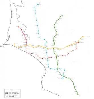 As of 2021, only the green line is in operation.