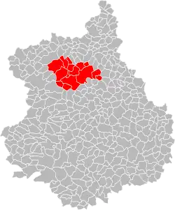 A map of the Eure-et-Loir showing the group of Thymerais communes in red