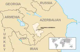 Location and extent of the former Nagorno-Karabakh Autonomous Oblast (lighter color)