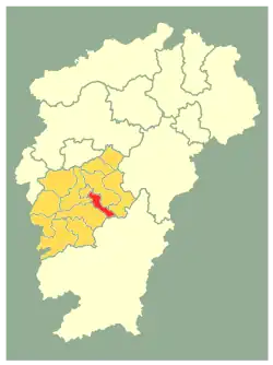 Location of Qingyuan District (red) within Ji'an City (deeper yellow) and Jiangxi