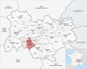 Location within the region Auvergne-Rhône-Alpes