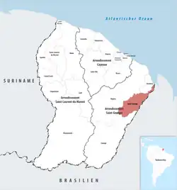 Location of the commune (in red) within French Guiana