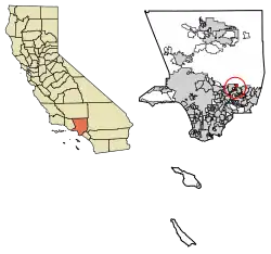 Location of Duarte in Los Angeles County, California.