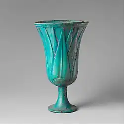 Ancient Egyptian lotiform cup; 1295-1185 BC; faience; height: 15 cm, diameter: 9.1 cm