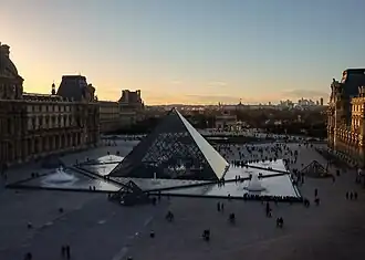 Pyramid and pyramidions at dusk