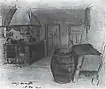 Die Küche (Interieur), Zeichnung von 1879