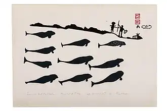 Kiakshuk (1961). Lumiuk and the Whales. Cape Dorset.