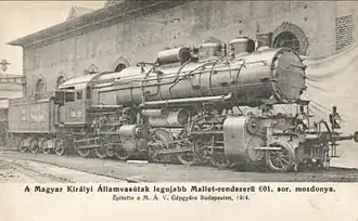The four-cylinder 2,950 hp (2,200 kW) MÁV Class 601 was the strongest steam locomotive of pre WW1 Europe.[3][4][5]