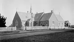 A black and white photo of the East Gore Presbyterian church