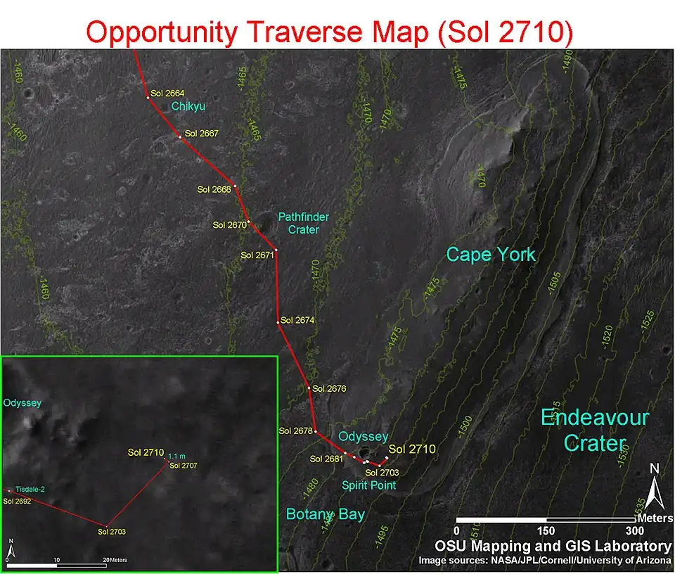 Opportunity arrives at Endeavour crater, Sol 2710