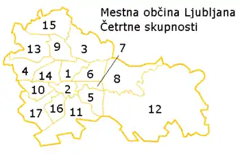 Map of districts in Ljubljana. The Vič District is number 17.