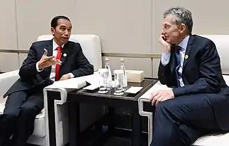 Jokowi with Argentinian President Mauricio Macri during the G20 summit