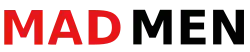 The word "MAD" written in red and the word "MEN" written in black