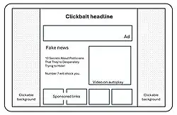 An illustration of a "made-for-advertising" website from the book "Market-Oriented Disinformation Research" (p.139)